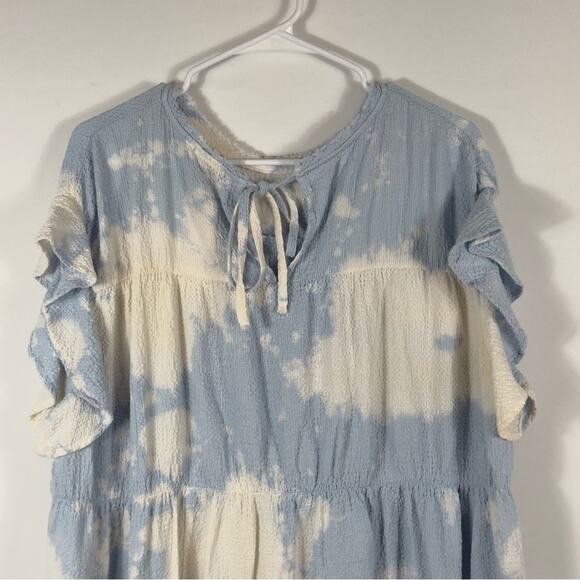 Current Air Anthropologie Blue White Tie Dye Ruffle Tiered Mini Dress Size S - Picture 2 of 12